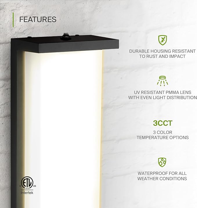 ASD LED 14 Outdoor Wall Light Dusk to Dawn Front Door House Sconce | 3CCT Photocell Waterproof ETL Listed | 20W 1900LM 3000-5000K 120V | Exterior Patio Lighting Fixture Porch Lamp | Black
