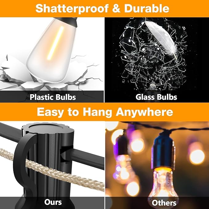 GLUROO 60FT LED Outdoor Patio Lights Waterproof with 30+2 Vintage Bulbs Shatterproof Energy Saving2700K Hanging Edison String Lights Outside for BackyardBistroCampingGazebo