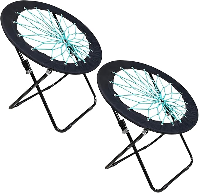 2 Pack Bungee Bunjo Folding Chair Saucer Dish Chair Bunjo Chair Outdoor Indoor Use for Camping Game&amp Recreation Room Livingroom Study (BLACK-2PK)