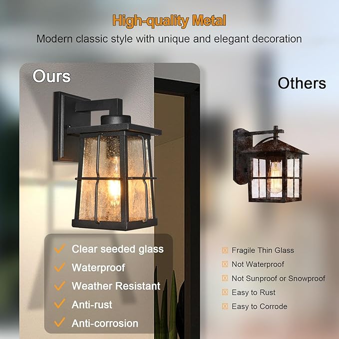 ALVIME Outside Wall Lights 10 Inch Exterior Front Porch Light Fixtures Waterproof Outdoor Wall Lantern for House Front Door Entryway Garage Patio E26 Base&ampClear Seedy Glass