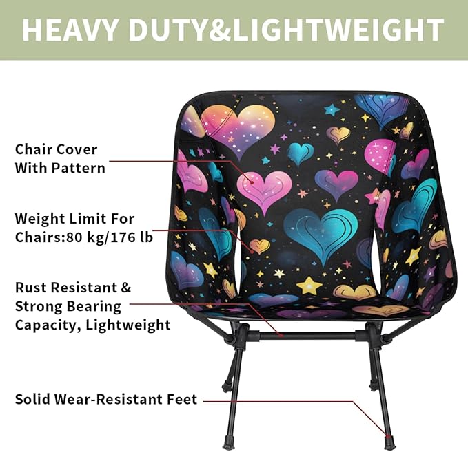 Honeybaby Folding Camping Chair Sweet Hearts Print Camping Chairs Lightweight Portable Chair Outdoor Foldable Chairs for Camping Travel Picnic Beach Hiking