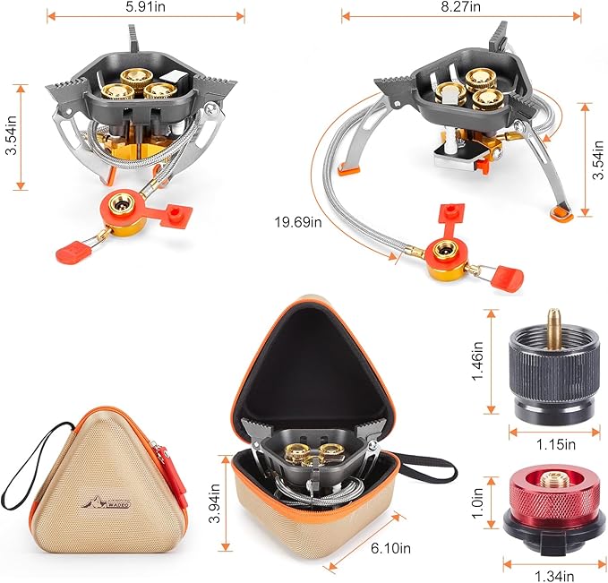 WADEO 7200W Windproof Camping Stove Camping Gas Stove with Piezo Ignition Two Fuel Canister Adapter Carry Case Portable Stove Backpacking Stove for Outdoor Backpacking Hiking and Picnic
