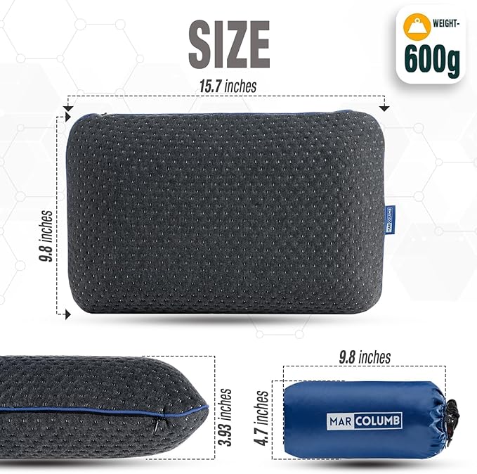 Travel &amp Camping Comfortable Memory Foam Pillow – Easy to Carry Portable Bag – Temperature Regulating Pillow Case - Perfect for Travelling (Grey)