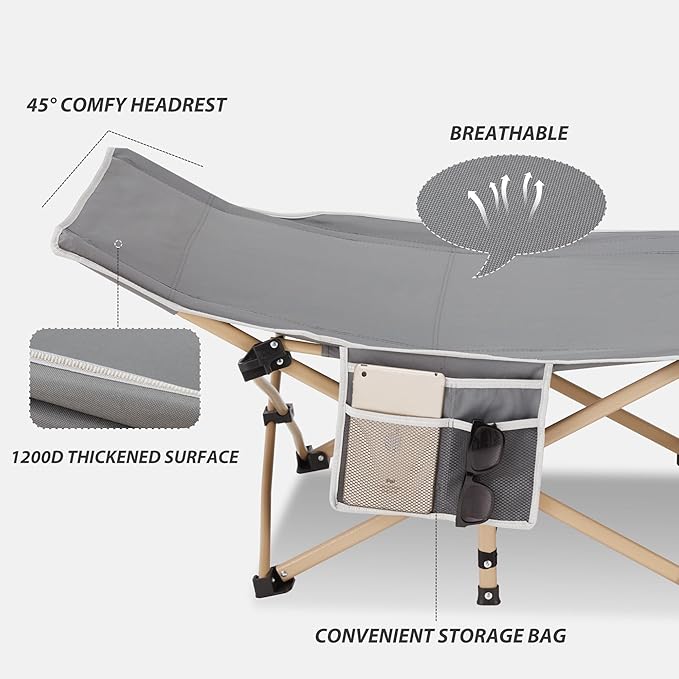 Folding Camping Cot for Sleeping Portable Cots for Adults Heavy Duty Cot Bed 550LBS(Max Load) Extra Wider Cots with Large Pocket for Outdoor Office Beach
