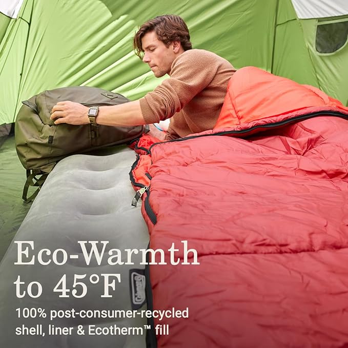Coleman Flatlands 30/40/50°F Sleeping Bag Made from 100% Recycled Material Big &amp Tall Options Cool-Weather Sleeping Bag for Camping Sleepovers Guests &amp More