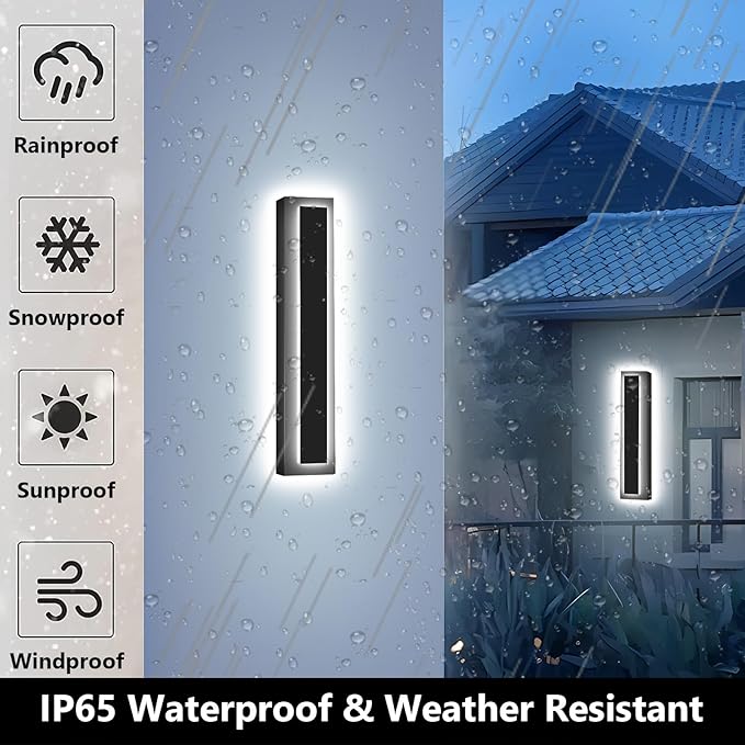 Picico 12in Modern LED Outdoor Wall Lights Dimmable Black Exterior Wall Sconce Lighting Fixtures Rectangular Mini Outdoor Garage Lights 360° Beam AngleVertical Outdoor Lights for House Porch
