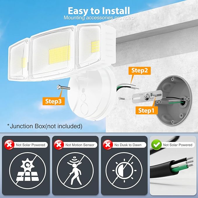 Onforu 100W 11000LM Flood Lights Outdoor Brightness Security LED Flood Lights with 3 Adjustable Heads Switch Controlled IP65 Waterproof 6500K Outside Exterior Flood Light for Yard Garage Eave Patio