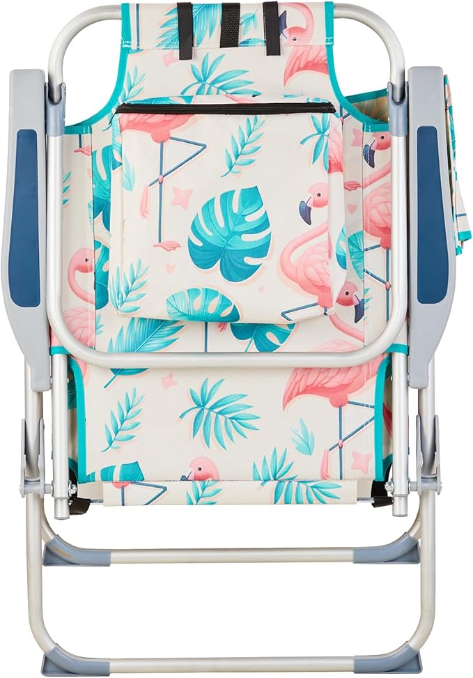 Outdoor Beach ChairFolding High Back Beach Chairs with Hard Armrest Supports 300lbs for Lawn ConcertFlamingo