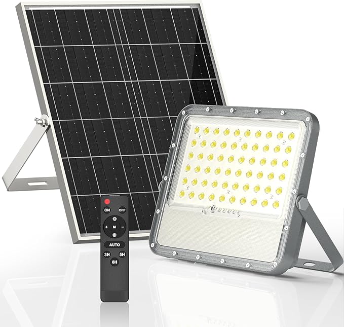 200W Solar Lights Outdoor 20000LM LED Automatic Light with 20000mAh Battery180°Wide Angle Waterproof Outside Solar Powered Security Flood Light and 8.2ft Cable with Radar Remote Control for Pathway