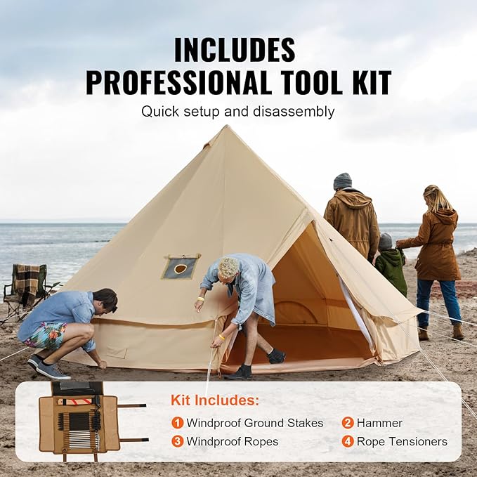 Happybuy Canvas Bell Tent - 4 Seasons Breathable 100% Cotton Canvas Yurt - w/Stove Jack Luxury Glamping Tent Waterproof for Family Camping Hunting Party
