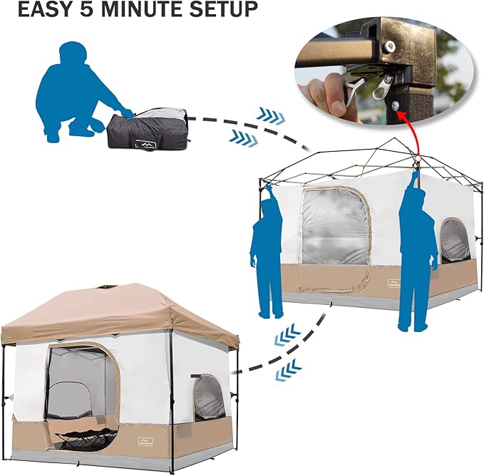 KAMPKEEPER Camping Inner Tent for Pop Up Canopy Converts 10'x10' Straight Leg Canopy into Camping Tent–Fully Vented Roof(Top &amp Frame NOT Included) Khaki