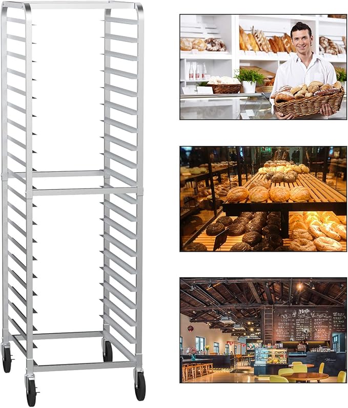 VINGLI 20-Tier Bakery Rack Commercial Stainless Steel Sheet Pan Rack with Brake Wheels for Kitchen Restaurant Pizzeria …