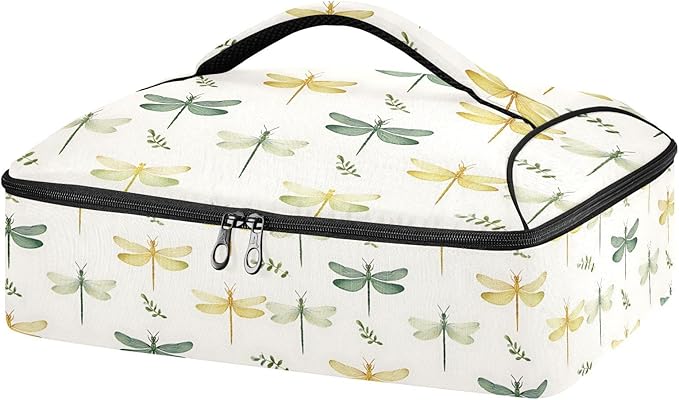 Casserole Carrier Elegant Pattern DragonfliesInsulated Casserole Carrier for Hot or Cold Food Thermal Lunch Tote for Potluck Parties Picnic Beach Fits 9 x 13 Inches Baking Dish