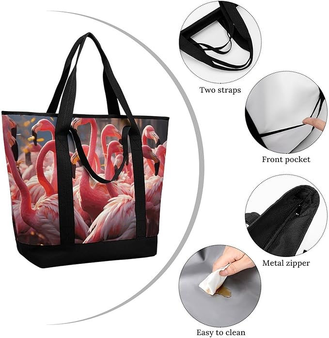 Insulated Shopping BagLarge Reusable Cooler Bags Flamingos Partying Printed Foldable Shopping BagTravel Waterproof Shoulder Bag