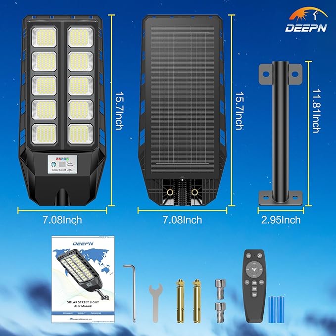 Deepn Solar Lights Outdoor IP66 Waterproof Street Lights Outdoor 6500K Dusk to Dawn Solar Security Flood Lights Motion Sensor with Remote Control for Yard Entryway Garage Porch 1 Pack