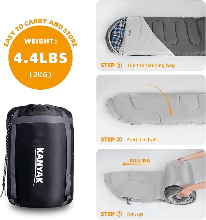 Camping Sleeping Bag 32℉ Sleeping Bags for Adults Kids Teens Cold Weather Warm Sleeping Bag Winter for 3-4 Season Camping Camping Gear Equipment Traveling and Outdoors