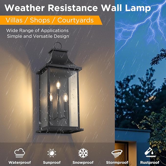 Extra Large Outdoor Wall Lights Outside Lights Exterior Lighting Fixtures Wall Mount Wall Sconce Light Outdoor Lanterns for Porch Black 28 3-Light 1-Pack