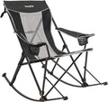 SUNNYFEEL Oversized Folding Rocking Camping Chair with Buckle Design Outdoor Rocker High Back Lawn Camp Rocker Chair with Cup Holder Heavy Duty 500 LBS for Outdoor/Camping/Lounge/Patio with Carry Bag