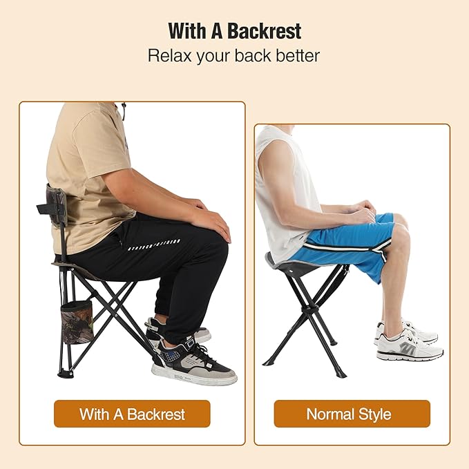 REDCAMP Tripod Hunting Chair for Blinds Folding Lightweight Portable Fishing Chair for Adults Hunting Stools with Backrest Golf Chairs for Spectators Camo