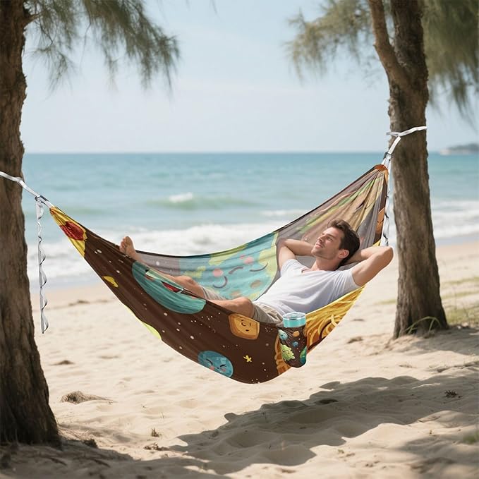 OTVEE Camping Hammock Space Treat Art Portable Hammocks 500lb Upgraded Thickened Durable Single Hammocks with Tree Straps &amp Travel Bag for Camping Outdoor Indoor Patio Backyard
