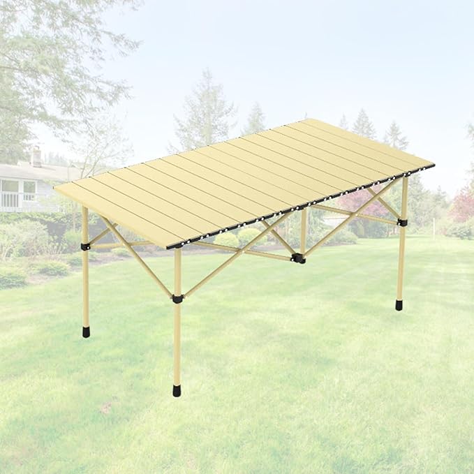 Portable Folding Camping Table Roll-Up Aluminum Table with Carry Bag Compact and Lightweight Design for Beach Travel and Outdoor Cooking Light Yellow 120×55×50cm/47×21×19.7in