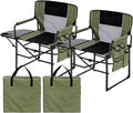 Wide Folding Director Chair with Table Outdoor Camping Chair for Adults with Cup Holder Load 330 Lbs Portable Lightweight Chair for Outside with Carry Bag for Patio Green-2Pack