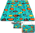 Mid Century Modern Atomic Turquoise Waterproof Outdoor Picnic Blanket Sandproof Beach Mat for Camping Hiking Grass Travelling