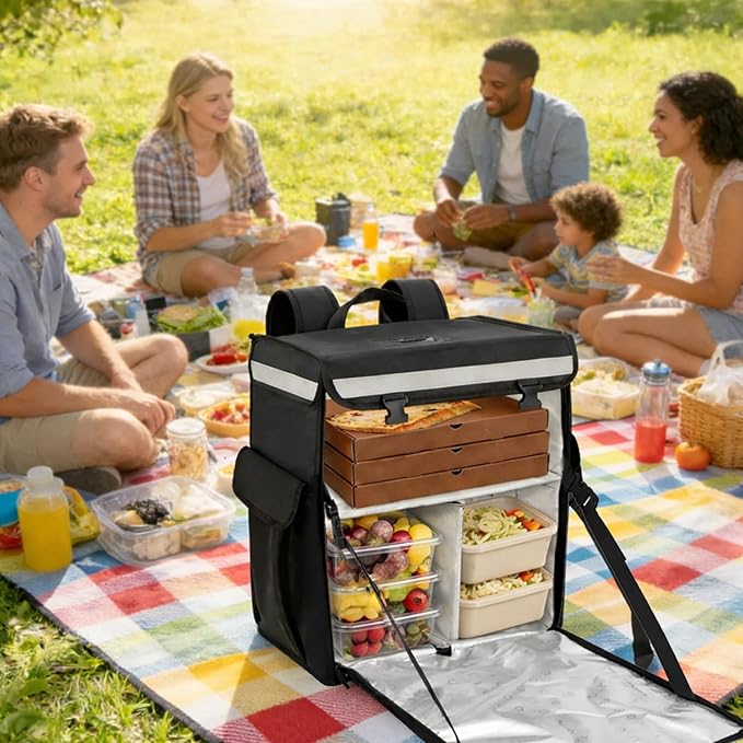 Insulated Food Delivery BagInsulated Backpack with Removable Divider Reflective Strips Full-Open Design Pizza Delivery Bag for Bike Uber Eats DoorDash &amp Grubhub Outdoor Camping Hot Cold Foo