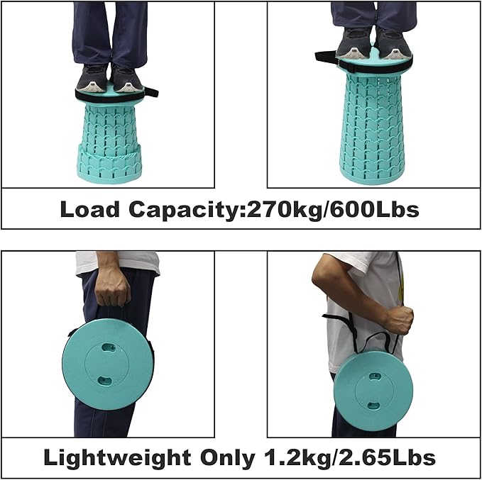 ALEVMOOM Upgraded Collapsible Stool with Thickened Cushion 18.1600Lbs Max Weight Wider &amp Taller Pop Up Stool Heavy Duty Portable Retractable Folding Chair or Travel Foot Rest for Camping Outdoo