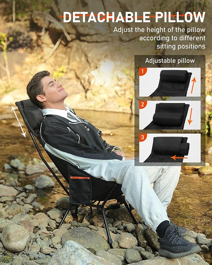 NOVSIGHT Camping Chairs - High Back Camping Chair with Adjustable Headrest and Feet Lightweight Aluminum Frame Breathable Mesh Folding Portable Camp Chair for Outdoor Hiking Beach Picnic