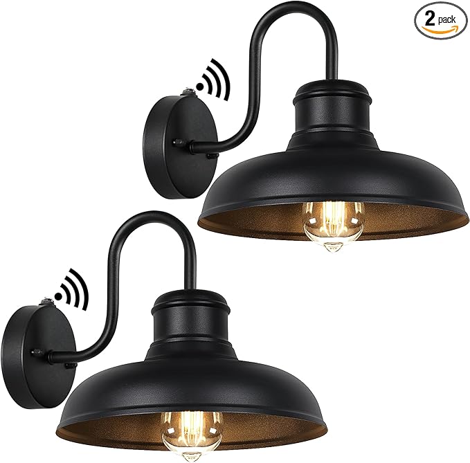 TOBUSA 2-Pack Dusk to Dawn Outdoor Wall Lights Farmhouse Gooseneck Barn Lights Waterproof 11.5'' Matte Black Outside Wall Sconces for House Porch Garage