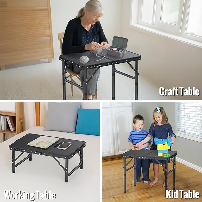 GARLLEN 2ft Folding Camping Table 3 Adjustable Height Lightweight Folded Picnic Table Portable Aluminum Grill Table for Camping BBQ Outdoor 22.8 L x 15.7 W Black