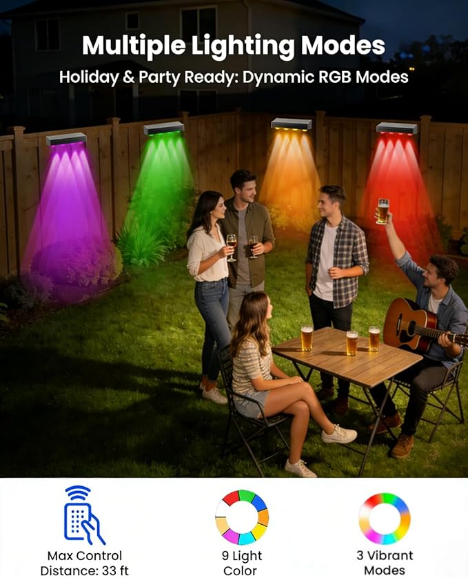 Solar Fence Lights Outdoor Waterproof: CIYOYO 12 Pack IP65 Waterproof Fence Solar Lights 3000/5000K/RGB 3 Mode Solar Powered Wall Lighting Decor for Backyard Railing Step Patio Housewarming Gifts