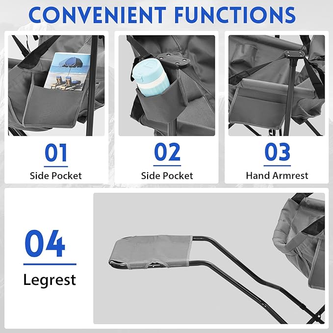Hammock Camping Chair with Leg RestLightweight Portable Outdoor Chair for Camping and Hiking Supports 350lbs-Gray