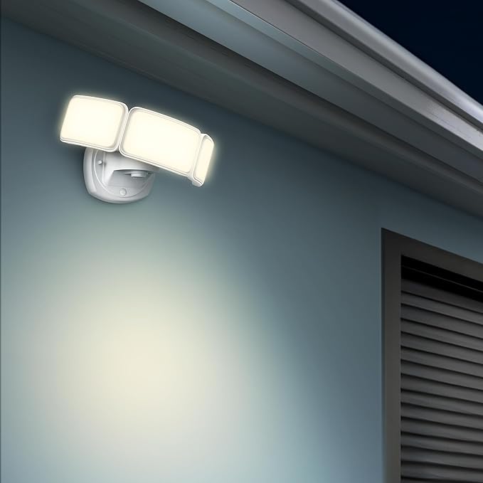 Feit Electric Dusk to Dawn Hardwired LED White Security Floodlight 5000 Lumens 3CCT Adjustable Color Temperature Flood Light 3 Head 3000K 4000K 5000K LED Outdoor Lights S10.5TFL/3CCT/DD/WH