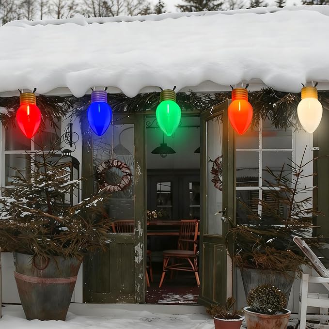 SUNSGNE Jumbo Christmas Lights 16FT Large Christmas Lights with 10 Count 5'' LED Giant Multicolor Bulbs C7 Big Bulb Vintage Christmas Light for Holiday Home Tree Roof Yard Garden Decor Green Wire