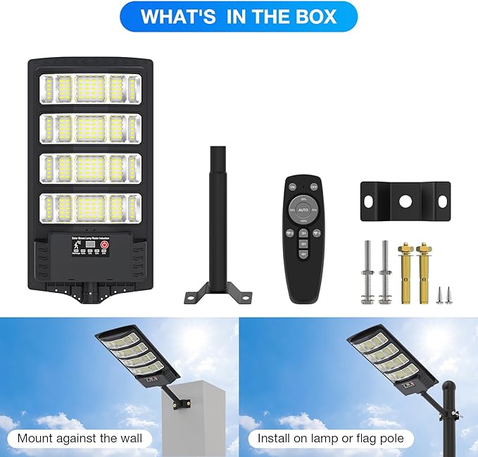 Solar Street Lights Outdoor Waterproof400W 320°Wide Angle Flood Light LED Solar Parking Light with Motion Sensor and Remote Control for Outdoor Streets CourtyardsParking Garages-1Pack