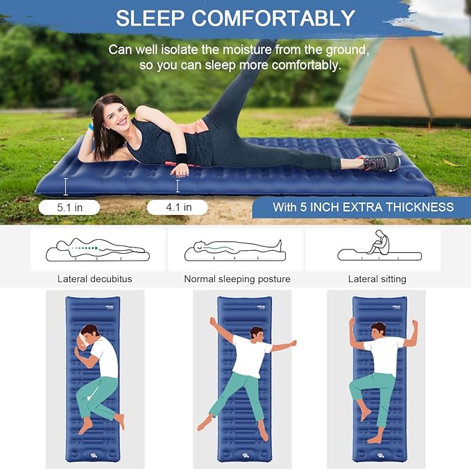 HiiPeak Ultralight Inflatable Sleeping Mat with Built-in Foot Pump &amp Pillow Compact Air Mattress for Backpacking Hiking (Blue)