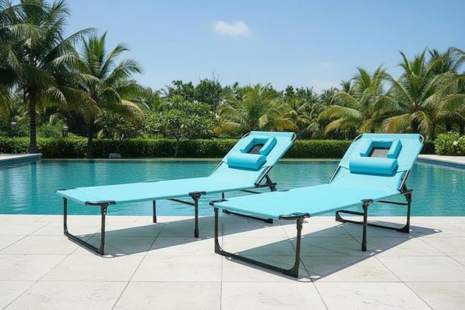 Tanning Chair with Face Hole Folding Beach Lounge Chair 5-Position Adjustable Backrest Face Down Chaise Lounge with Pillow and Side Pocket Portable for Pool Patio Backyard Beach Blue
