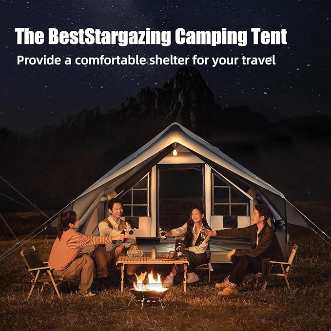 Inflatable Camping Tent with Electric Air Pump - 420D Heavy Duty Oxford - 5 Min Auto-Inflation - Panoramic Stargazing Skylight - 4 Season Luxury Glamping Cabin 4-10 Person Multiple Sizes