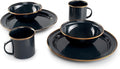GSI Outdoors Mesa 2-Person Enamelware Dining Set 6-Pieces – Shadow with Bronze-Finished Stainless Steel Rim Dishwasher Safe