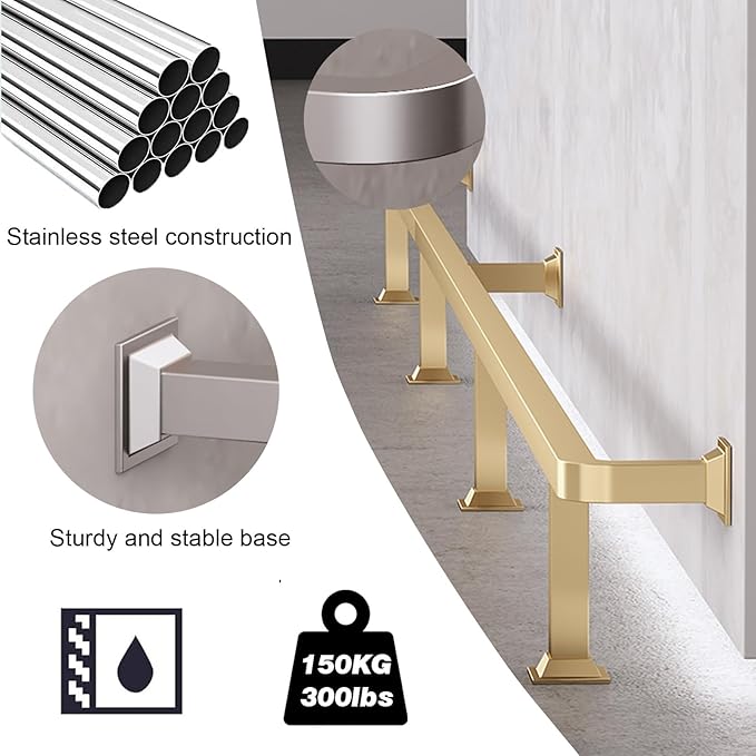 Stainless Steel Wall-Mounted Foot Rail - 170cm Bar Counter with Internal Connector &amp End Caps - Ideal for Kitchen Balcony Pub Restaurant - Durable &amp Stylish