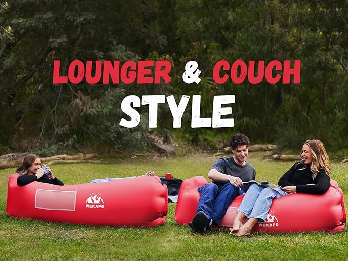 WEKAPO Inflatable Couch Air Lounger Chair - Camping &amp Beach Accessories Portable Blow up Sofa for Hiking Lawn Indoor/Outdoor Movies &amp Music Festivals. Lightweight and Easy to Set Up Air Ham