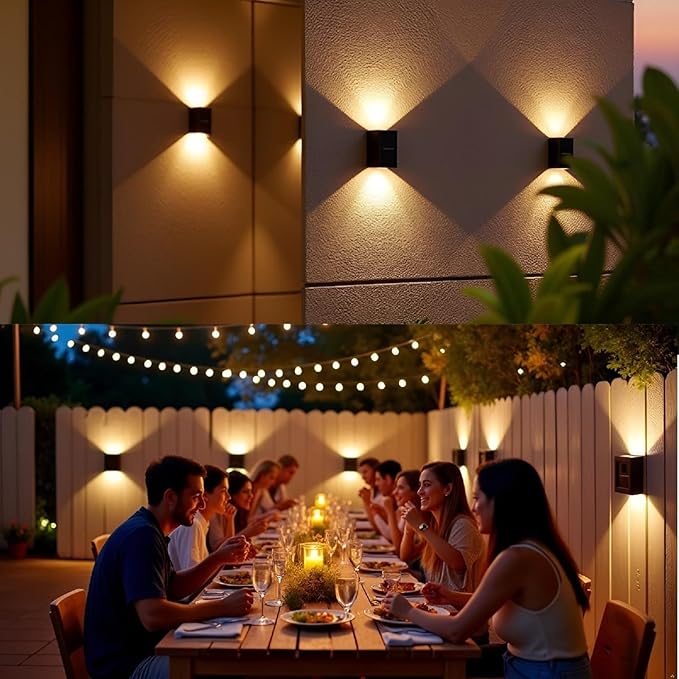 ASLIDECOR Solar Wall Lights UP Down 4 PackIlluminate Outdoor Sunlight Sensor Lamp IP65 Waterproof LED Modern Deck Lighting Decor for House Patio Porch