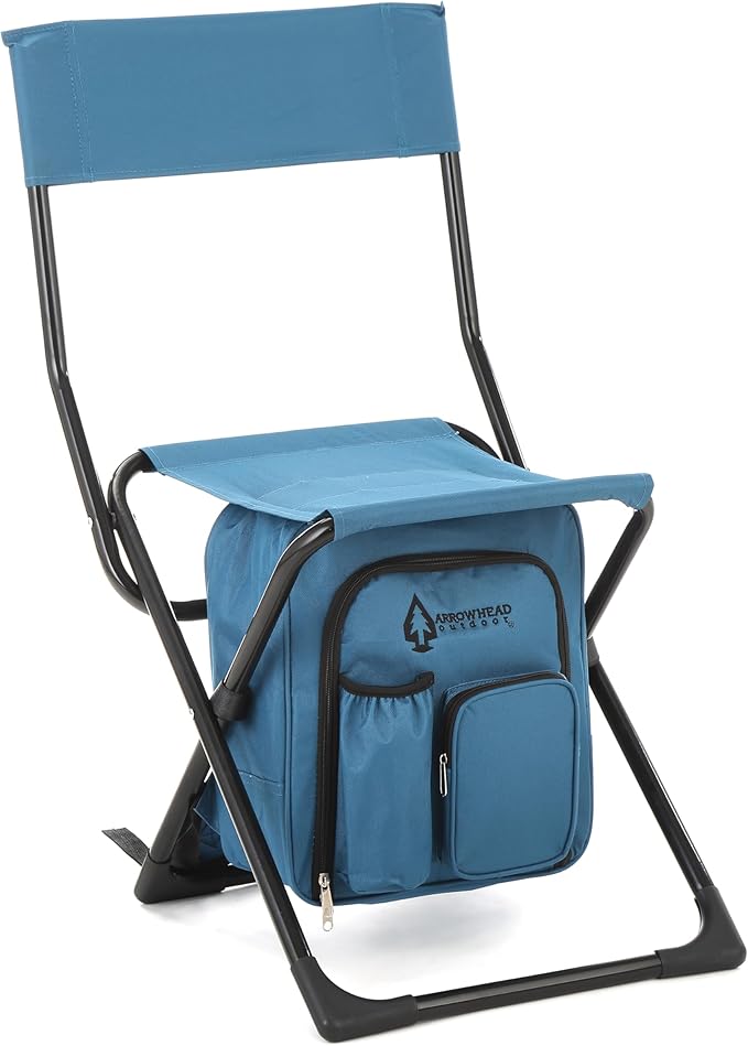 ARROWHEAD OUTDOOR 3-in-1 Compact Fishing Chair Backpack Stool &amp Insulated Cooler w/Bottle Holder &amp Storage Bag External Pockets Backrest