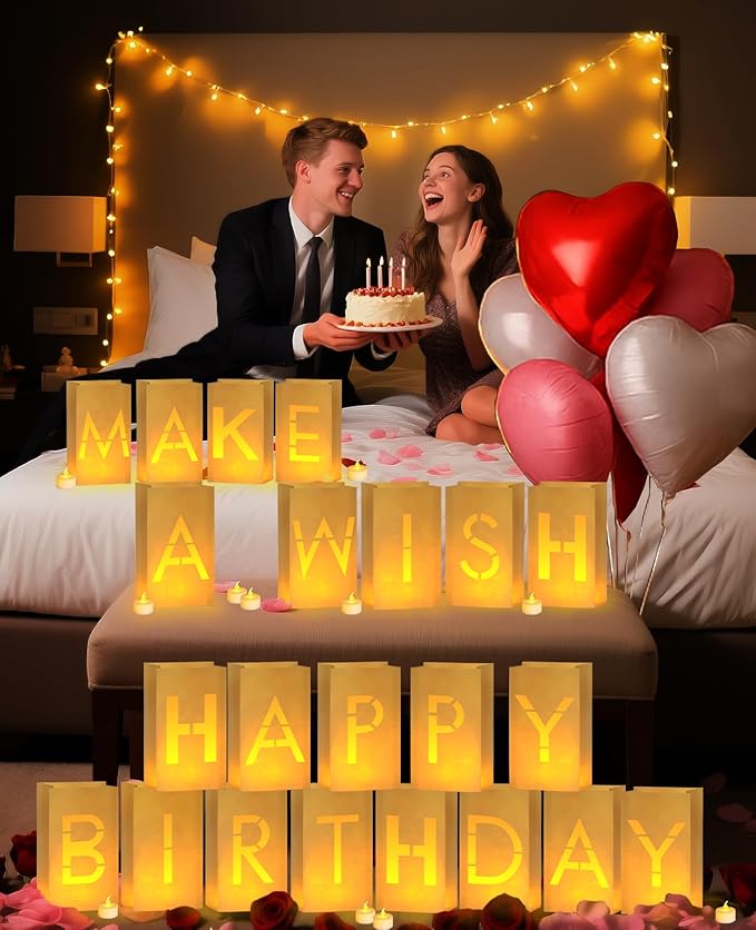 AceList Light Up Letters Luminary Bags Rose Petals and Candles Set Romantic Decorations Special Night for Anniversary Proposal Valentine’S Day Decorations
