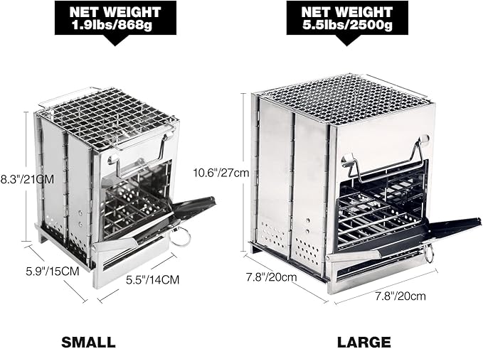 REDCAMP Wood Portable Burning Folding Camp Stove Stainless Steel Grid Collapsible Backpacking Stove Survival Rocket Stove for Hiking Outdoor Tent Camping Picnic BBQ Large
