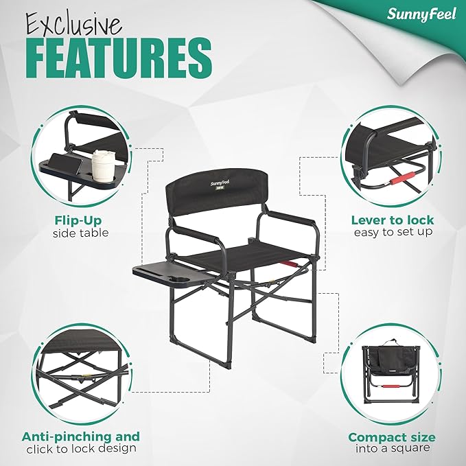 SUNNYFEEL Camping Directors Chair Heavy DutyOversized Portable Folding Chair with Side Table Pocket for Beach FishingTripPicnicLawnConcert Outdoor Foldable Camp Chairs
