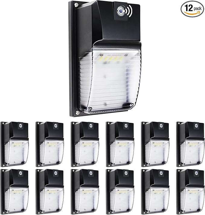 LTBLIGHT 12-Pack LED Wall Lights with Dusk to Dawn Photocell Sensor 18W 1980LM 5000K LED Wall Pack Light Fixture IP65 Waterproof Outdoor Security Lighting ETL Listed