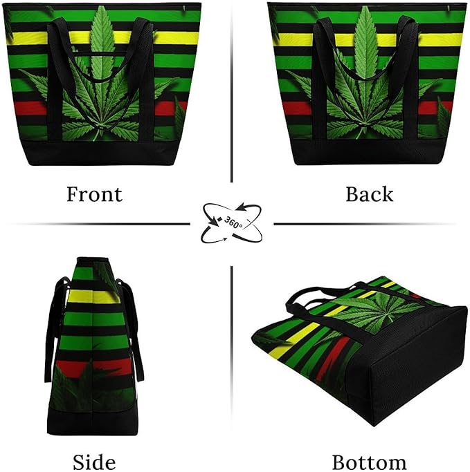 Insulated Shopping BagLarge Reusable Cooler Bags Weed Striped Printed Foldable Shopping BagTravel Waterproof Shoulder Bag
